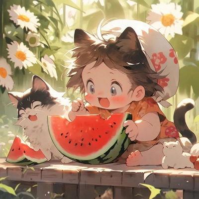 青蛙吃瓜卡通头像,趣味横生的夏日美食时光